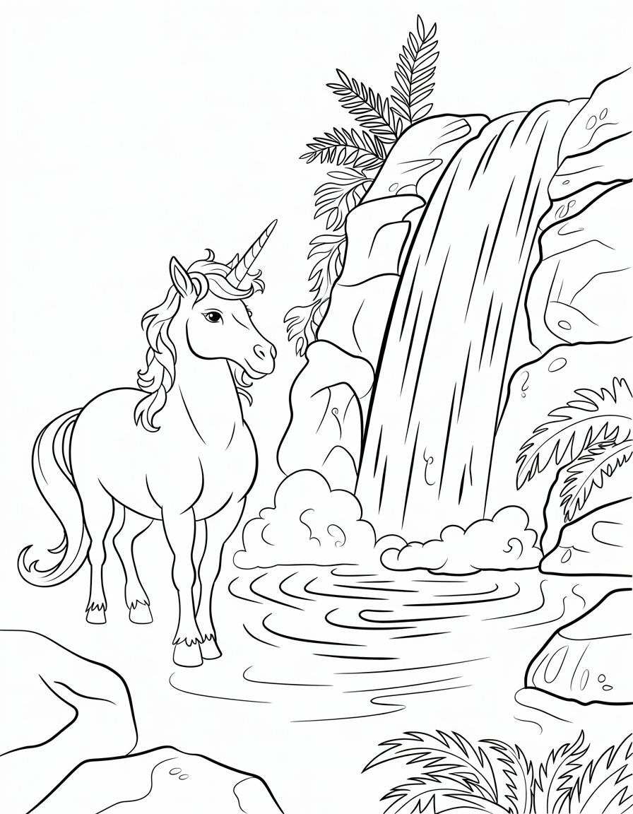 Unicorn by the Waterfall